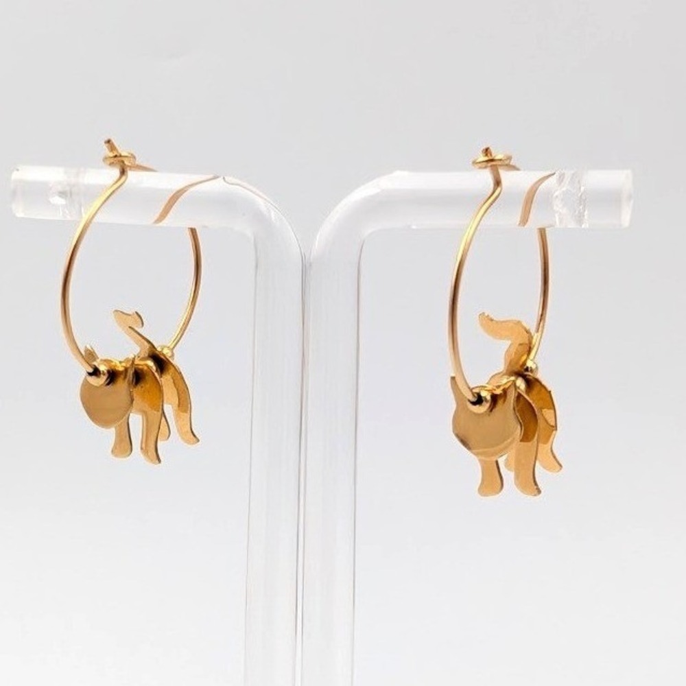 Vintage Cat Hoop Earrings HM 14K GF Articulated Figural Kitty Novelty Y2K